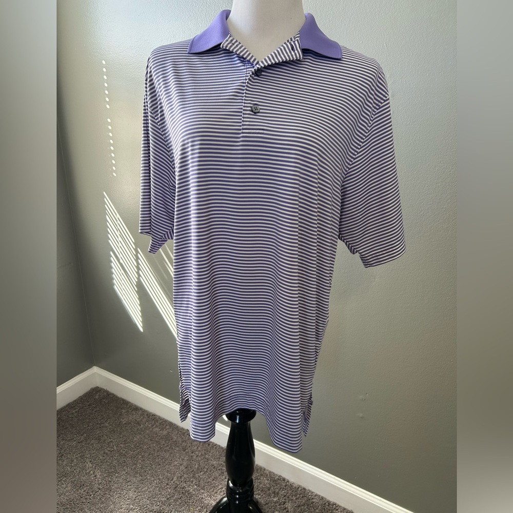 Footjoy men’s‎ size medium, short sleeve polo, shirt, purple and white striped